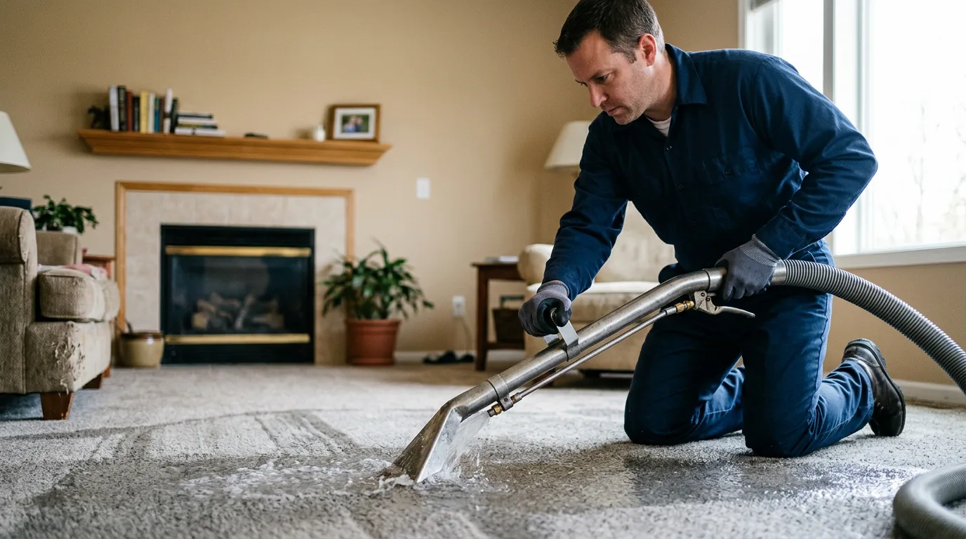 Water damage restoration technician working near Arlington, OH